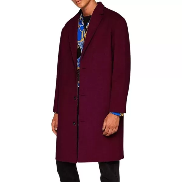 chouyatou Mens Winter Lapel Single Breasted Business Casual Wool Trench CoatWine Red