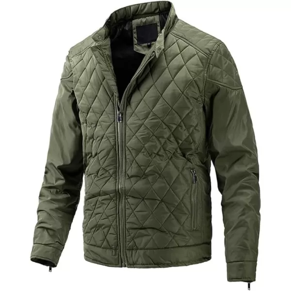 chouyatou Mens Winter Lightweight Argyle Quilted Puffer Moto Bomber Jacket CoatArmy Green