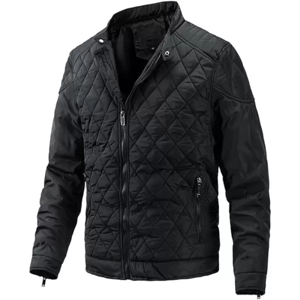 chouyatou Mens Winter Lightweight Argyle Quilted Puffer Moto Bomber Jacket CoatBlack