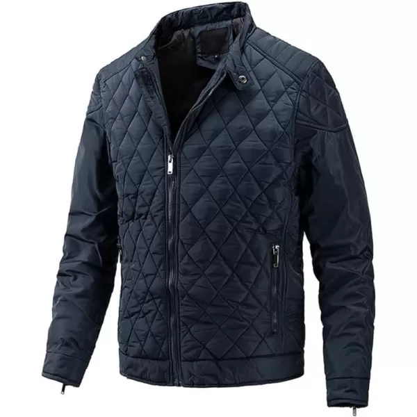 chouyatou Mens Winter Lightweight Argyle Quilted Puffer Moto Bomber Jacket CoatDark Blue