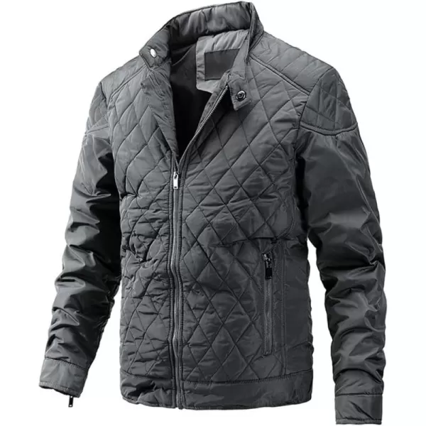 chouyatou Mens Winter Lightweight Argyle Quilted Puffer Moto Bomber Jacket CoatGrey