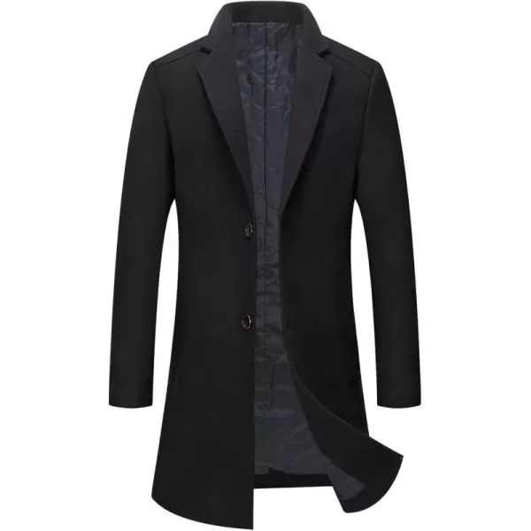chouyatou Mens Winter Notched Collar 2 Button Thicken Padded Warm MidLength Woolen Business Trench OvercoatBlack