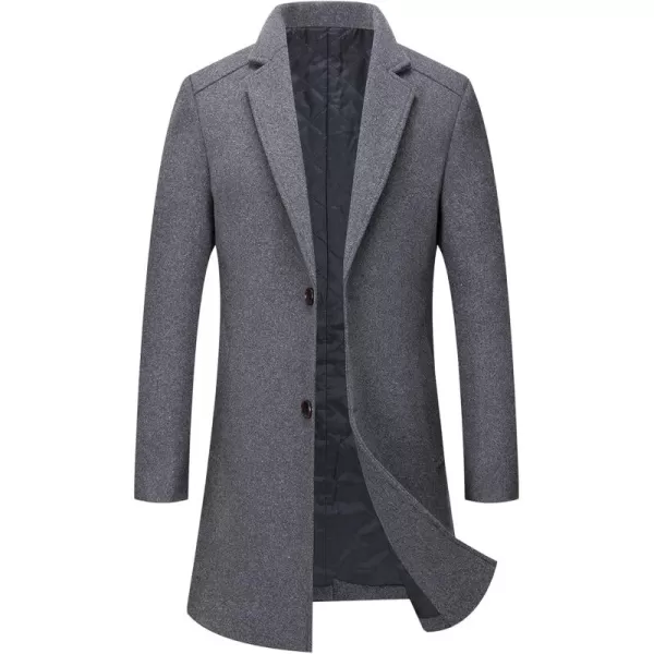 chouyatou Mens Winter Notched Collar 2 Button Thicken Padded Warm MidLength Woolen Business Trench OvercoatGrey