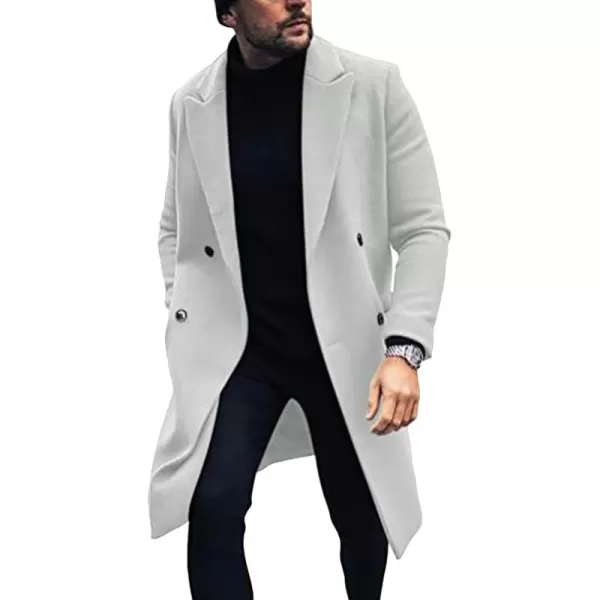 chouyatou Mens Winter Ntoch Lapel Double Breasted Wool Coat Warm Midi Long Pea CoatOffwhite
