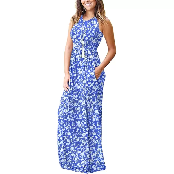 MOLERANI Womens Loose Plain Maxi Dresses Casual Long Dresses with Pockets02 Blue White Flower