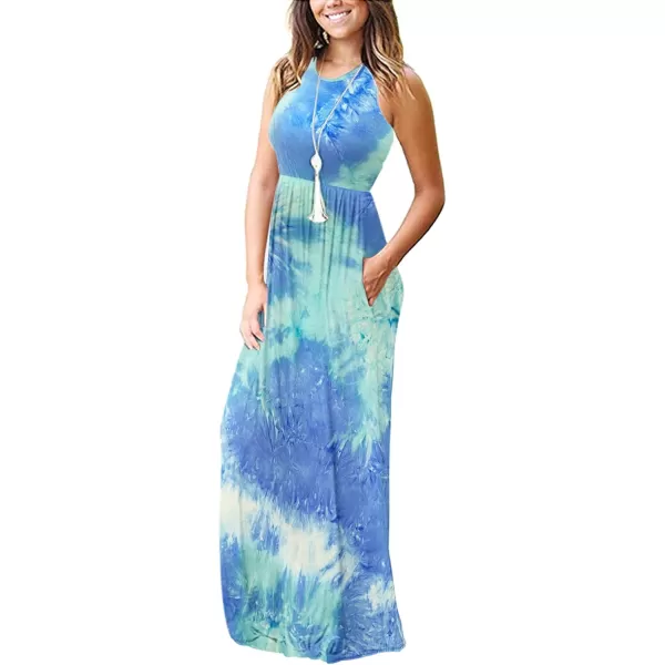 MOLERANI Womens Loose Plain Maxi Dresses Casual Long Dresses with Pockets02 Dyed Blue Green White