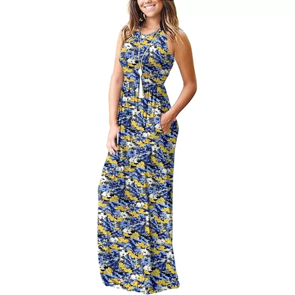 MOLERANI Womens Loose Plain Maxi Dresses Casual Long Dresses with Pockets02 Grey Yellow Flowers