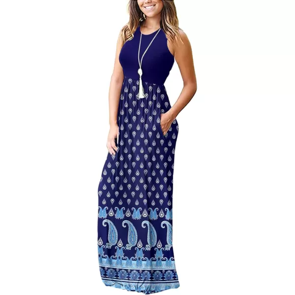 MOLERANI Womens Loose Plain Maxi Dresses Casual Long Dresses with Pockets02 Navy Fish Flower