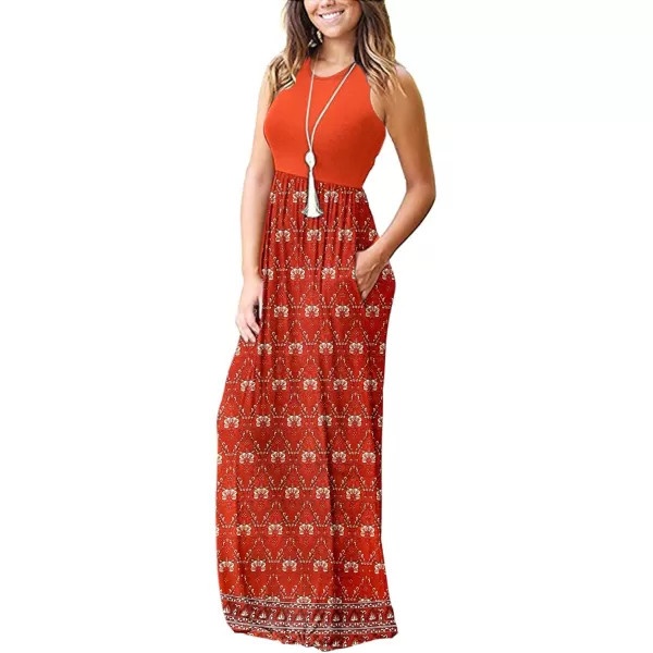 MOLERANI Womens Loose Plain Maxi Dresses Casual Long Dresses with Pockets02 Orange Red Flower