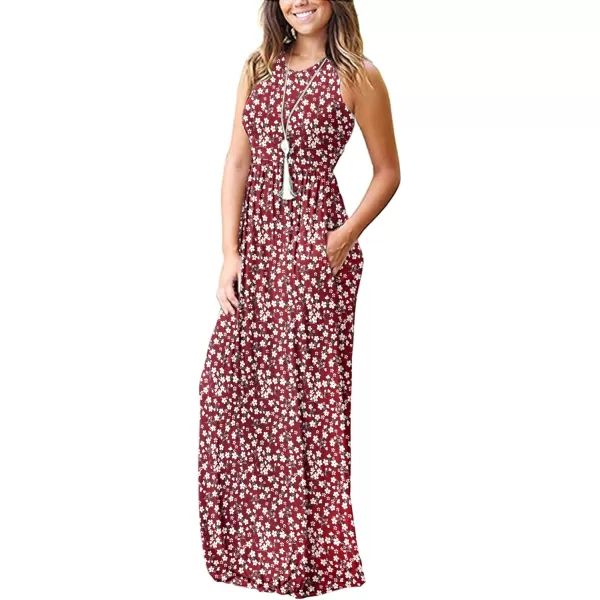 MOLERANI Womens Loose Plain Maxi Dresses Casual Long Dresses with Pockets02 Red Flower
