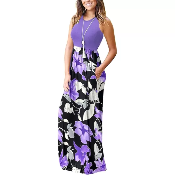 MOLERANI Womens Loose Plain Maxi Dresses Casual Long Dresses with Pockets02 Violet Purple Flower