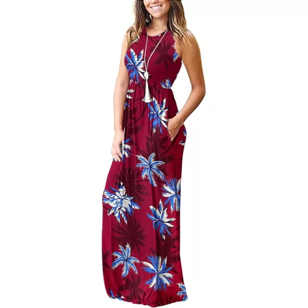 MOLERANI Womens Loose Plain Maxi Dresses Casual Long Dresses with Pockets02 Wine Coconut Tree