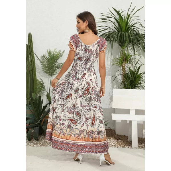 OSTOO Womens 2024 Summer Short Sleeves Boho Floral Print Tiered Casual Flowy Long Maxi DressApricot Cashew Floral