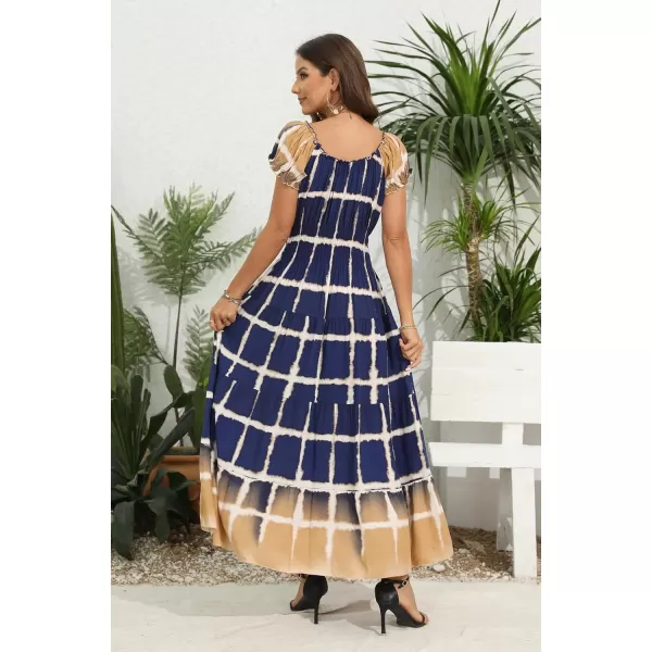 OSTOO Womens 2024 Summer Short Sleeves Boho Floral Print Tiered Casual Flowy Long Maxi DressBlue Plaid Gradient