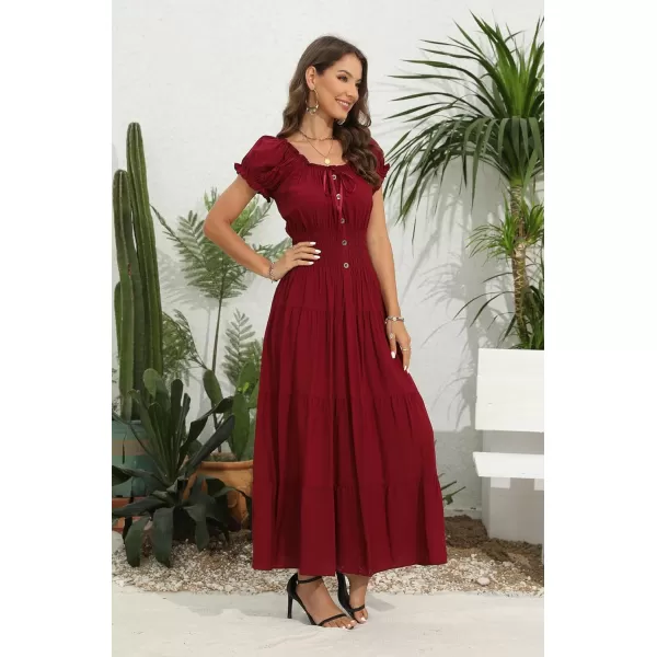 OSTOO Womens 2024 Summer Short Sleeves Boho Floral Print Tiered Casual Flowy Long Maxi DressBurgundy