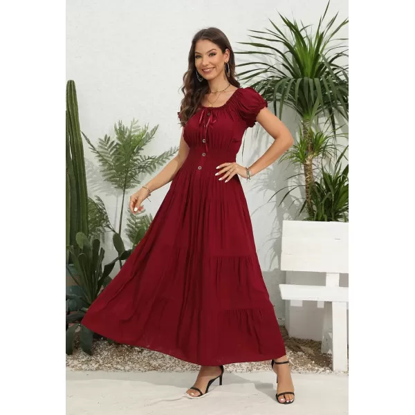 OSTOO Womens 2024 Summer Short Sleeves Boho Floral Print Tiered Casual Flowy Long Maxi DressBurgundy