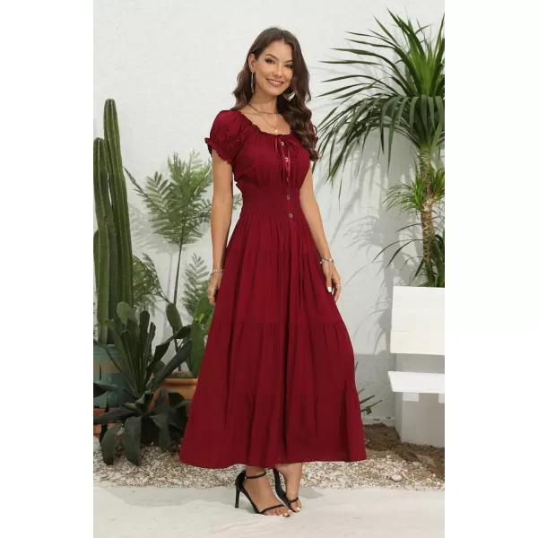 OSTOO Womens 2024 Summer Short Sleeves Boho Floral Print Tiered Casual Flowy Long Maxi DressBurgundy