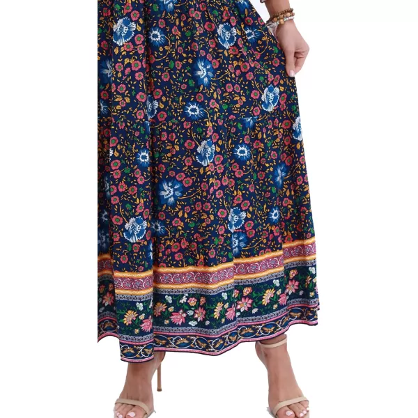 OSTOO Womens 2024 Summer Short Sleeves Boho Floral Print Tiered Casual Flowy Long Maxi DressDark Blue