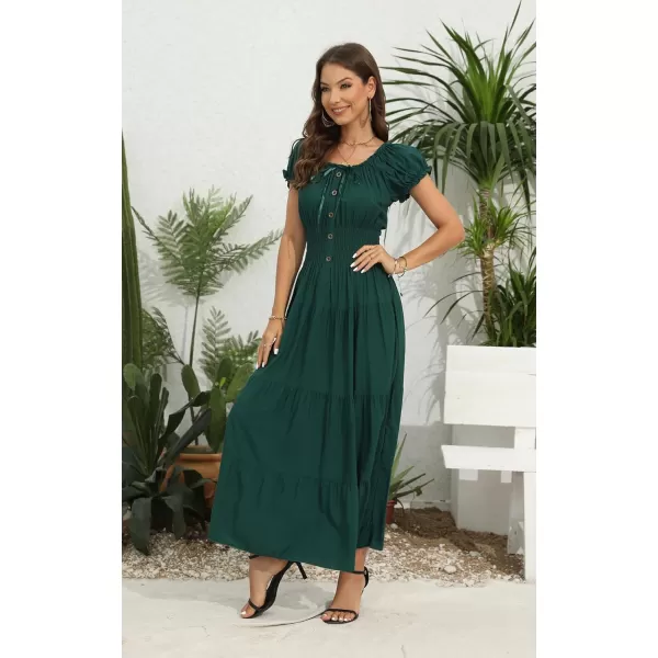 OSTOO Womens 2024 Summer Short Sleeves Boho Floral Print Tiered Casual Flowy Long Maxi DressDark Green