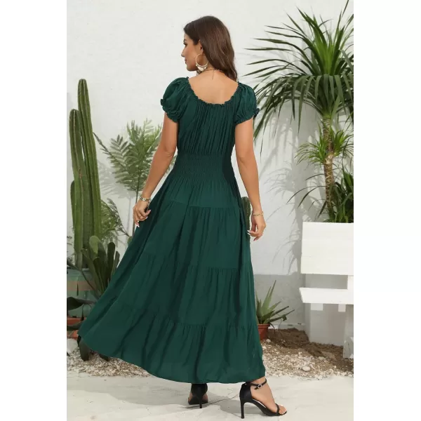 OSTOO Womens 2024 Summer Short Sleeves Boho Floral Print Tiered Casual Flowy Long Maxi DressDark Green