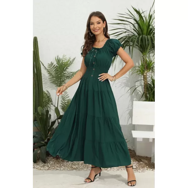 OSTOO Womens 2024 Summer Short Sleeves Boho Floral Print Tiered Casual Flowy Long Maxi DressDark Green