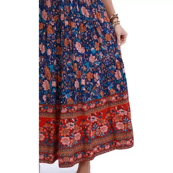 OSTOO Womens 2024 Summer Short Sleeves Boho Floral Print Tiered Casual Flowy Long Maxi DressDeep Blue Flowers