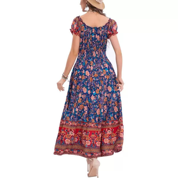 OSTOO Womens 2024 Summer Short Sleeves Boho Floral Print Tiered Casual Flowy Long Maxi DressDeep Blue Flowers