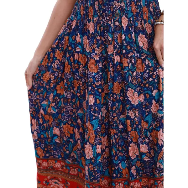 OSTOO Womens 2024 Summer Short Sleeves Boho Floral Print Tiered Casual Flowy Long Maxi DressDeep Blue Flowers
