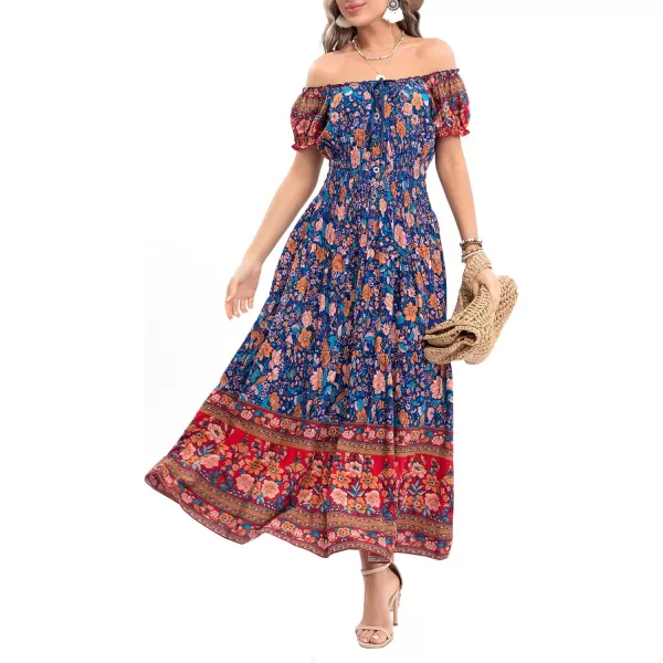 OSTOO Womens 2024 Summer Short Sleeves Boho Floral Print Tiered Casual Flowy Long Maxi DressDeep Blue Flowers