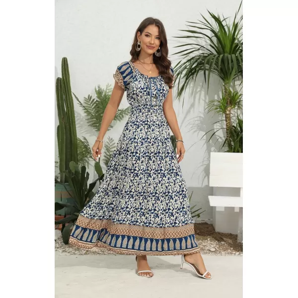 OSTOO Womens 2024 Summer Short Sleeves Boho Floral Print Tiered Casual Flowy Long Maxi DressFloral Blue