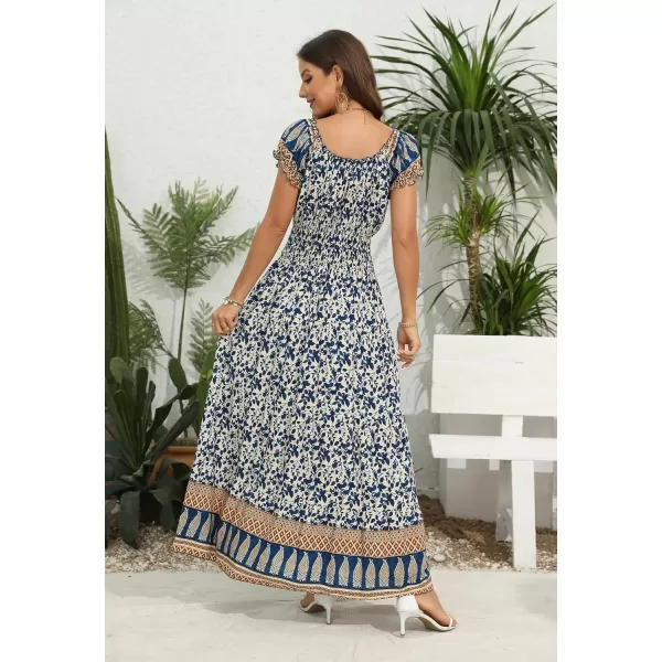 OSTOO Womens 2024 Summer Short Sleeves Boho Floral Print Tiered Casual Flowy Long Maxi DressFloral Blue