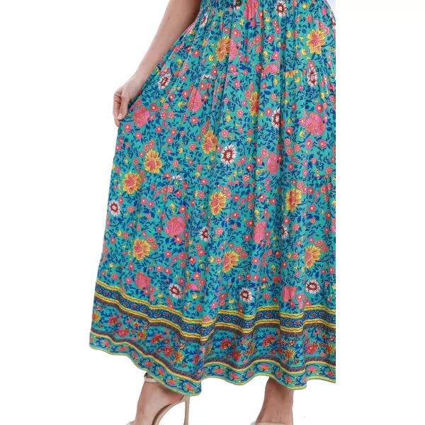 OSTOO Womens 2024 Summer Short Sleeves Boho Floral Print Tiered Casual Flowy Long Maxi DressFloral Green