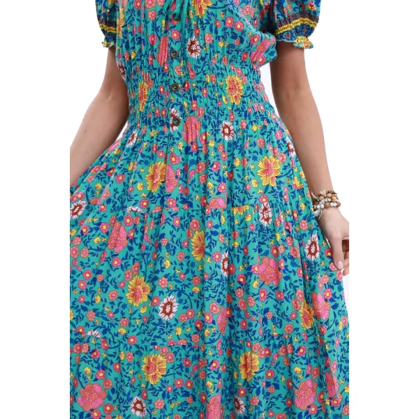 OSTOO Womens 2024 Summer Short Sleeves Boho Floral Print Tiered Casual Flowy Long Maxi DressFloral Green