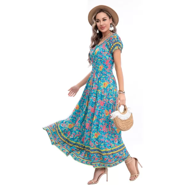 OSTOO Womens 2024 Summer Short Sleeves Boho Floral Print Tiered Casual Flowy Long Maxi DressFloral Green