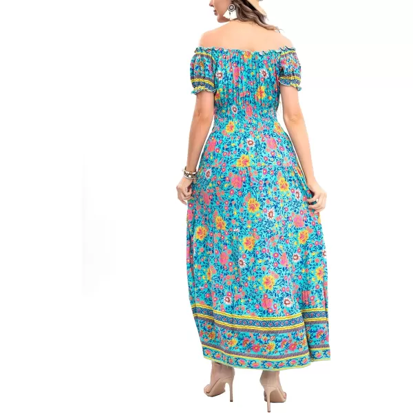 OSTOO Womens 2024 Summer Short Sleeves Boho Floral Print Tiered Casual Flowy Long Maxi DressFloral Green
