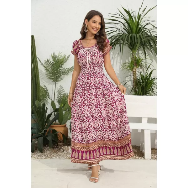 OSTOO Womens 2024 Summer Short Sleeves Boho Floral Print Tiered Casual Flowy Long Maxi DressFloral Purple