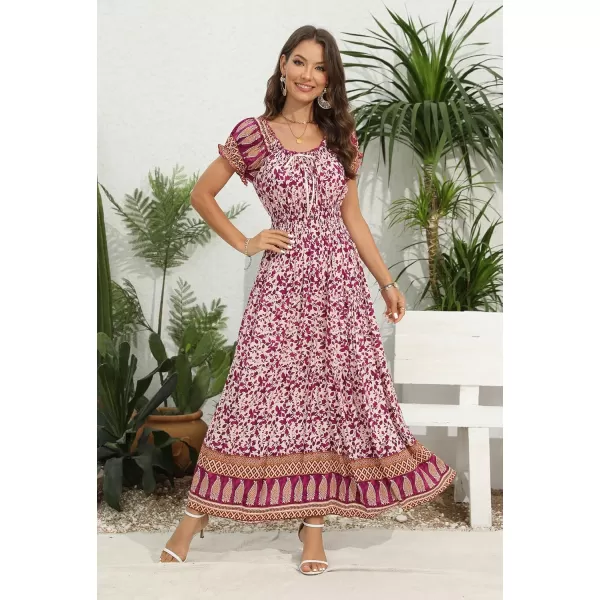 OSTOO Womens 2024 Summer Short Sleeves Boho Floral Print Tiered Casual Flowy Long Maxi DressFloral Purple