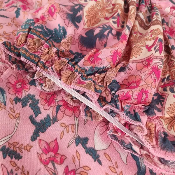 OSTOO Womens 2024 Summer Short Sleeves Boho Floral Print Tiered Casual Flowy Long Maxi DressFlowers Pink
