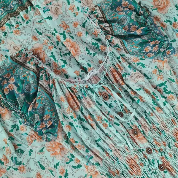 OSTOO Womens 2024 Summer Short Sleeves Boho Floral Print Tiered Casual Flowy Long Maxi DressGreen Flower