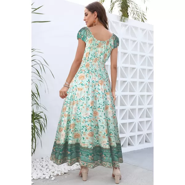 OSTOO Womens 2024 Summer Short Sleeves Boho Floral Print Tiered Casual Flowy Long Maxi DressGreen Flower