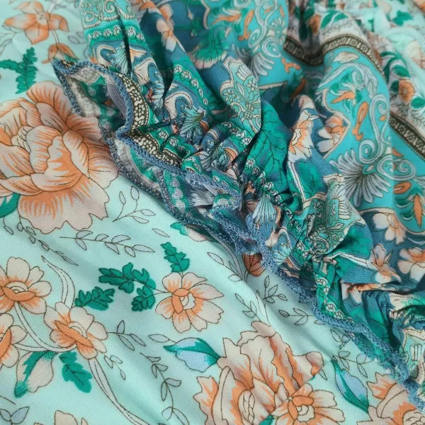 OSTOO Womens 2024 Summer Short Sleeves Boho Floral Print Tiered Casual Flowy Long Maxi DressGreen Flower