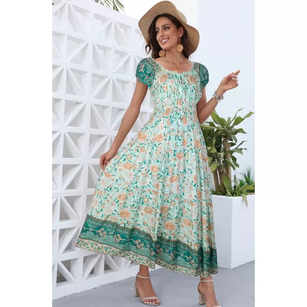OSTOO Womens 2024 Summer Short Sleeves Boho Floral Print Tiered Casual Flowy Long Maxi DressGreen Flower