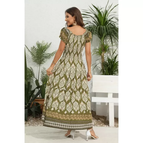 OSTOO Womens 2024 Summer Short Sleeves Boho Floral Print Tiered Casual Flowy Long Maxi DressGreen Flowers