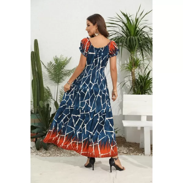 OSTOO Womens 2024 Summer Short Sleeves Boho Floral Print Tiered Casual Flowy Long Maxi DressNavy Blue Flowers