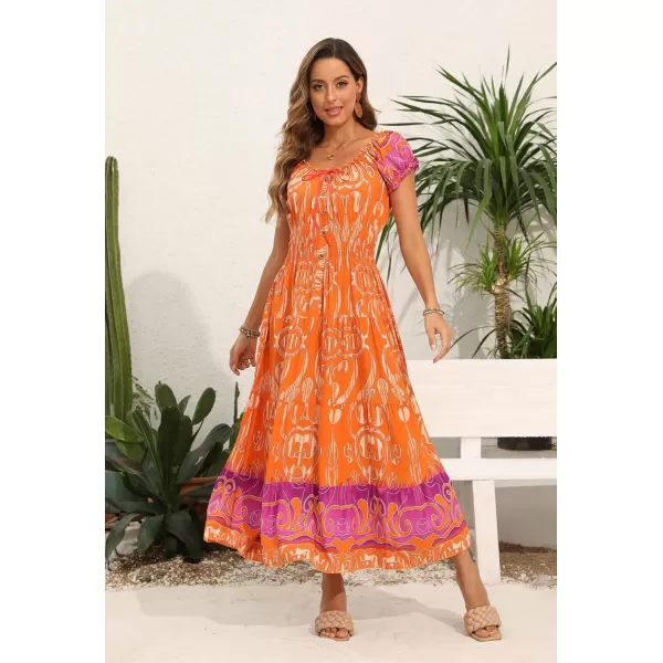 OSTOO Womens 2024 Summer Short Sleeves Boho Floral Print Tiered Casual Flowy Long Maxi DressOrange Flowers