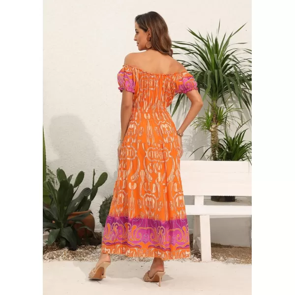 OSTOO Womens 2024 Summer Short Sleeves Boho Floral Print Tiered Casual Flowy Long Maxi DressOrange Flowers