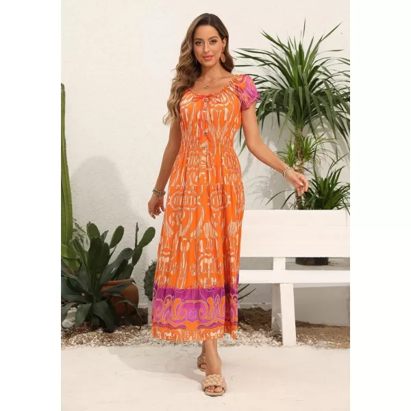 OSTOO Womens 2024 Summer Short Sleeves Boho Floral Print Tiered Casual Flowy Long Maxi DressOrange Flowers