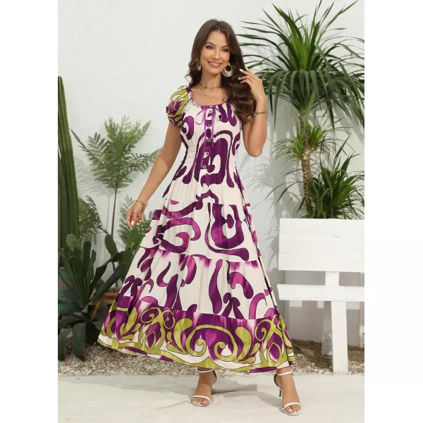 OSTOO Womens 2024 Summer Short Sleeves Boho Floral Print Tiered Casual Flowy Long Maxi DressPurple Flowers