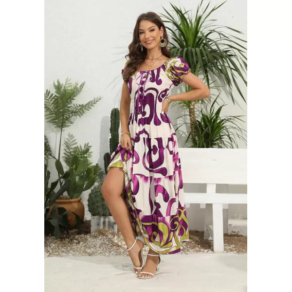 OSTOO Womens 2024 Summer Short Sleeves Boho Floral Print Tiered Casual Flowy Long Maxi DressPurple Flowers