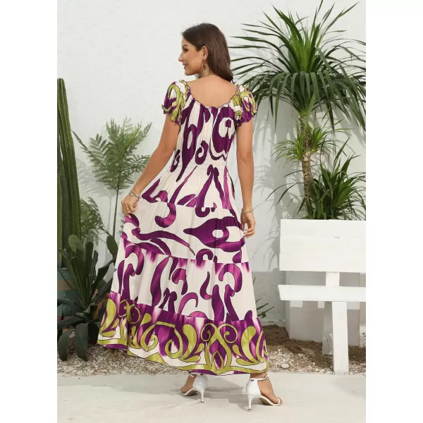 OSTOO Womens 2024 Summer Short Sleeves Boho Floral Print Tiered Casual Flowy Long Maxi DressPurple Flowers